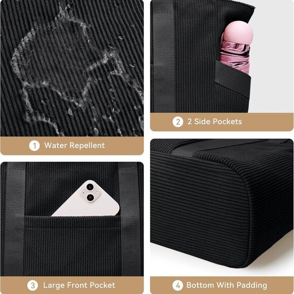 Large Waterproof Nylon Tote Bag with Compartments for Work Travel Gym - Picture 6 of 8